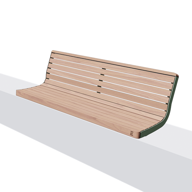 Wandbank met rugleuning in hout en staal (1,8 m, gewelfd)