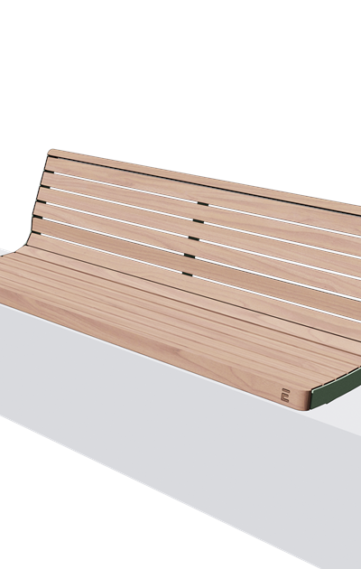 Wandbank met rugleuning in hout en staal (1,8 m, gewelfd)