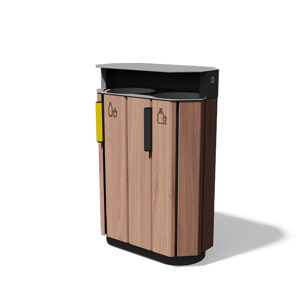 Afvalbak gescheiden inzameling 2×38 l in hout en staal met regenkap