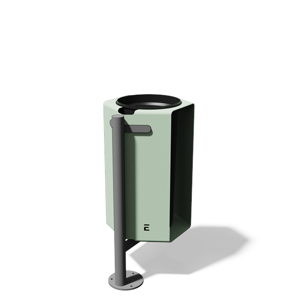 Afvalbak met zichtbare binnenbak op zijpaal in staal (30 l)