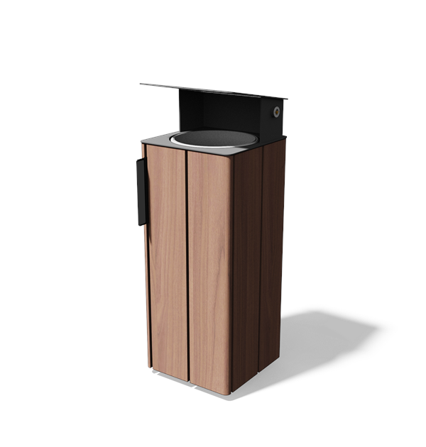 Vierkante afvalbak met regenkap in hout en staal (38 l, variant B)