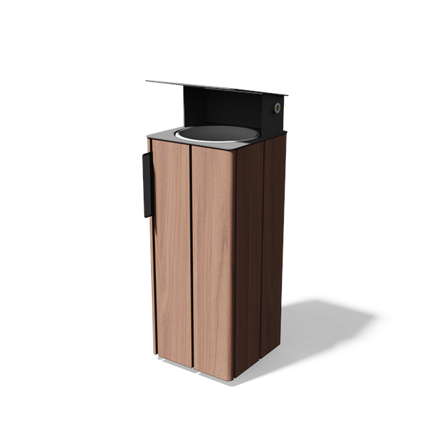 Vierkante afvalbak met regenkap in hout en staal (38 l, variant B)