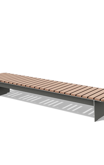 Afgeronde ligbank zonder rugleuning in hout en staal (3,1 m)