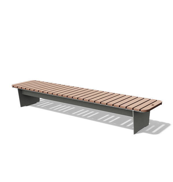 Afgeronde ligbank zonder rugleuning in hout en staal (3,1 m)