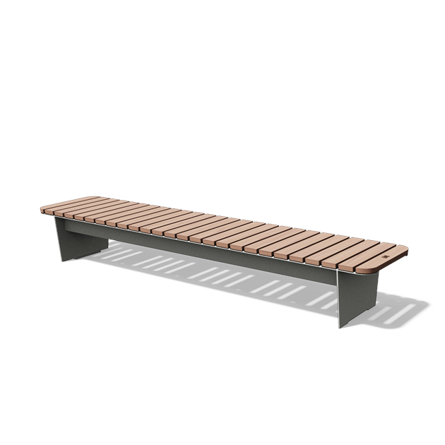 Afgeronde ligbank zonder rugleuning in hout en staal (3,1 m)