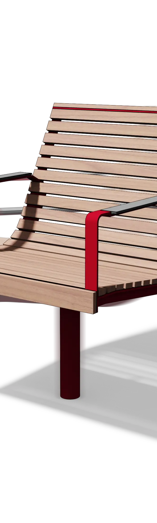 Draaifauteuil in hout en staal met HPL-armleuningen