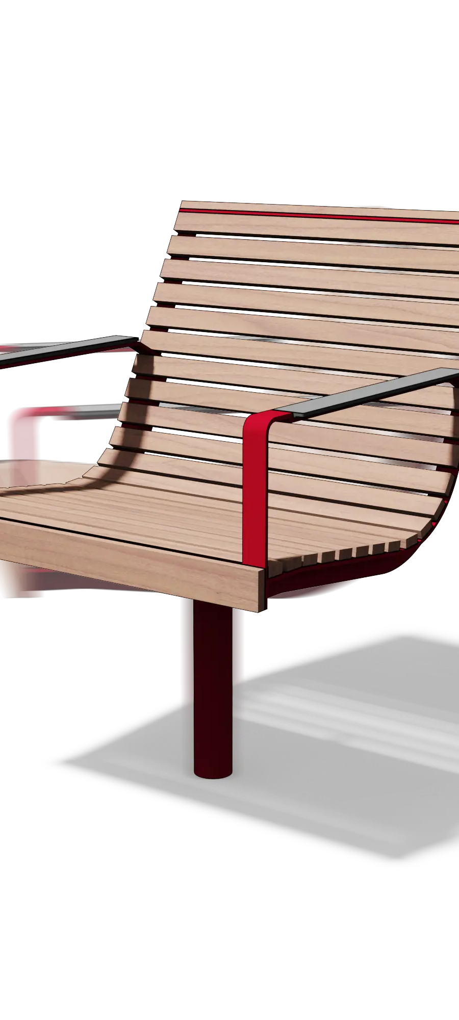 Draaifauteuil in hout en staal met HPL-armleuningen