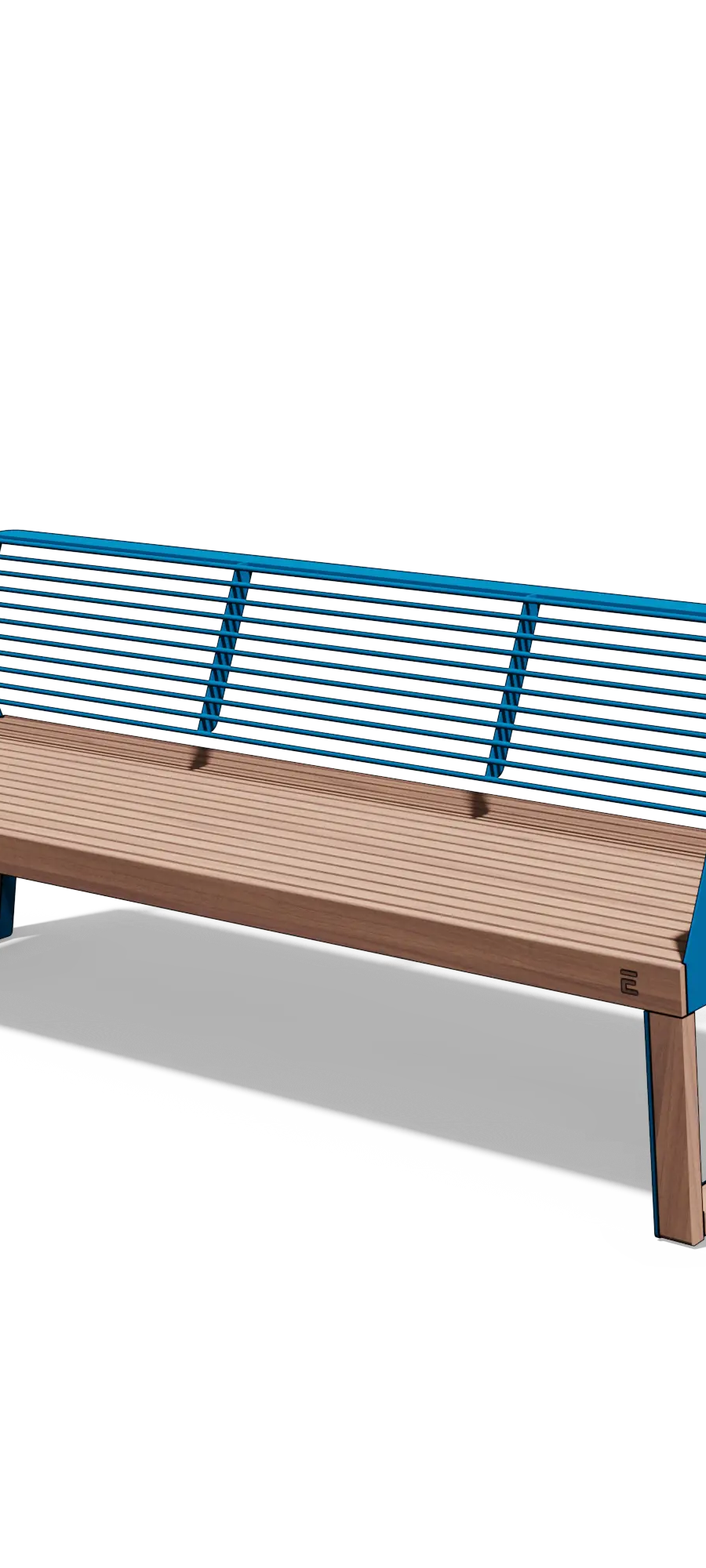 Banc trois places en bois et acier à accoudoirs intégrés
