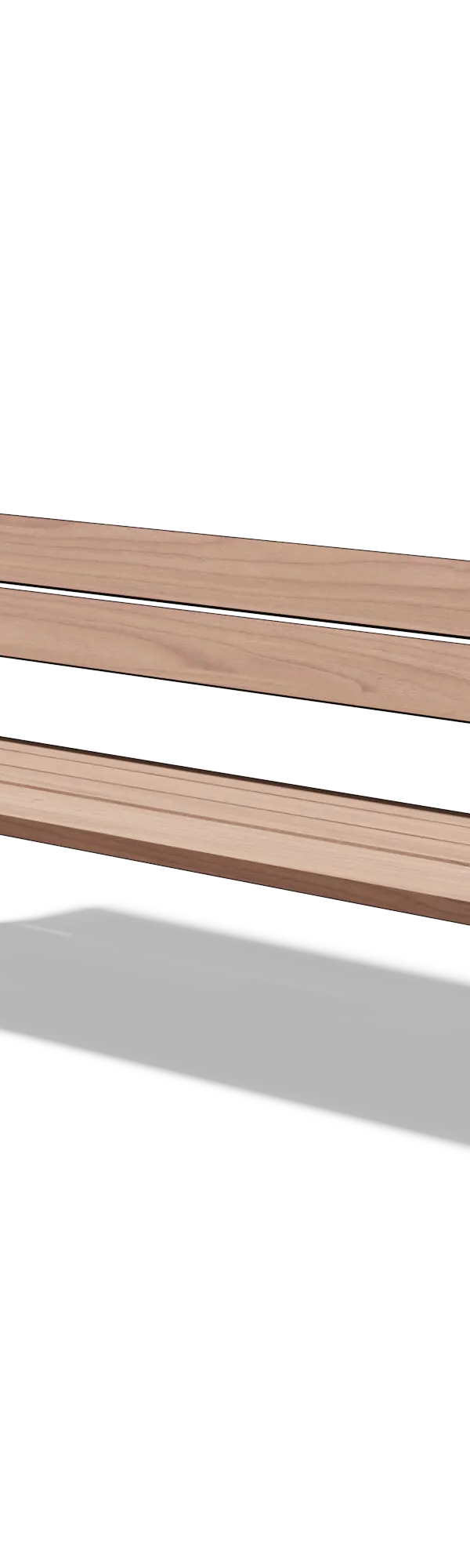 Driezitbank in hout en staal met rugleuning (1,8 m, planken in thermo-es)