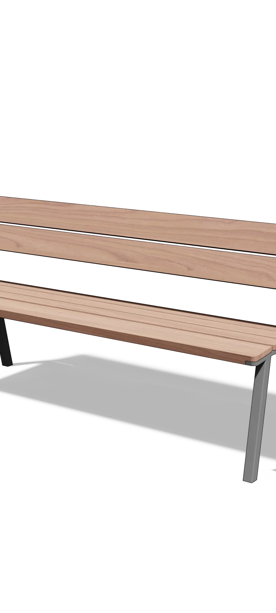 Driezitbank in hout en staal met rugleuning (1,8 m, planken in thermo-es)