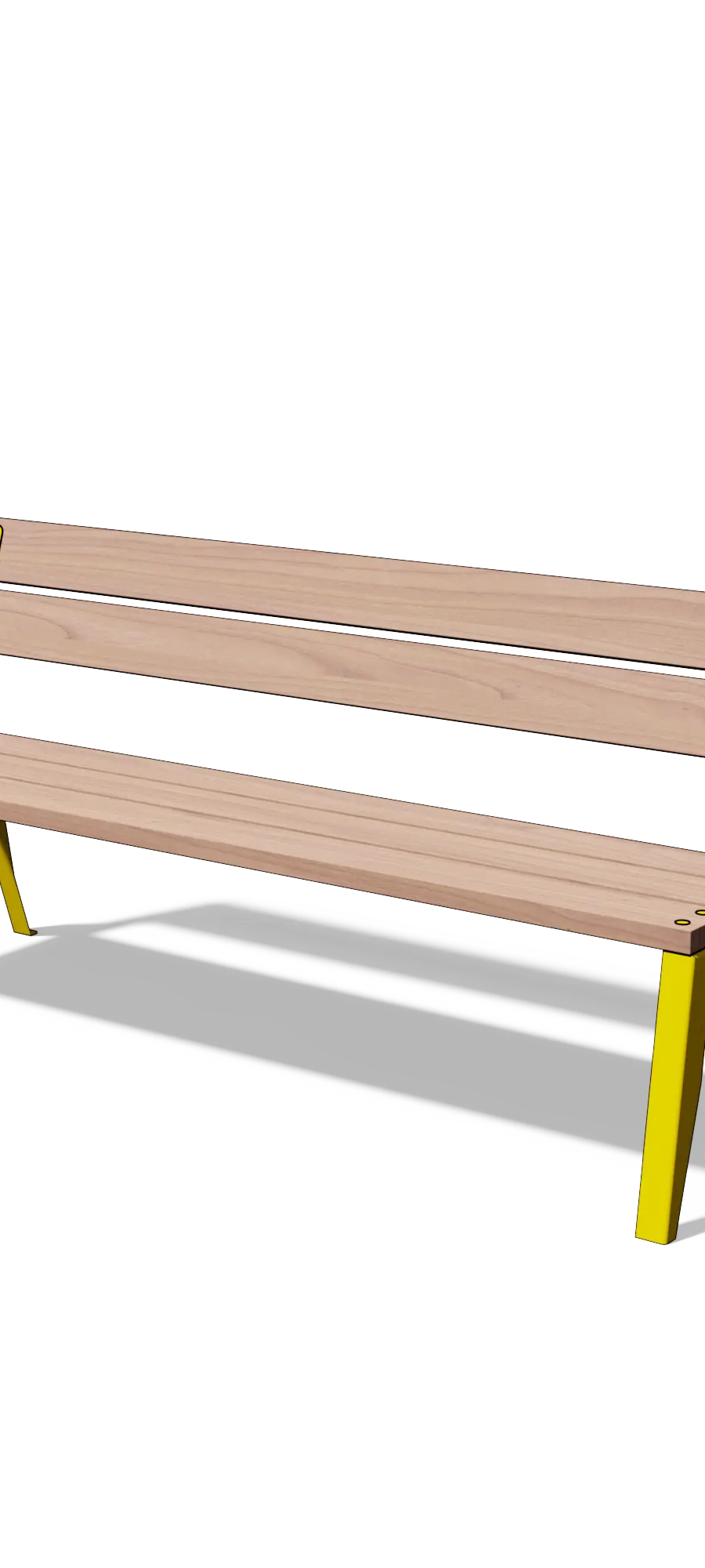 Driezitbank in hout en staal met rugleuning (1,8 m, planken in grenen)