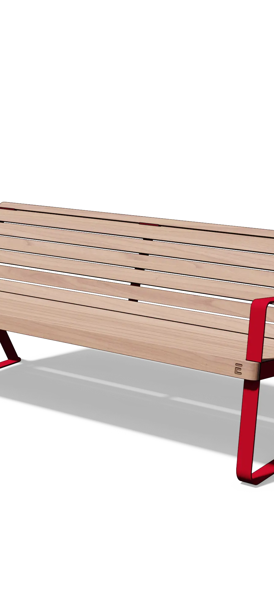 Driezitbank in hout en staal met rugleuning en armleuningen (1,8 m, latten)