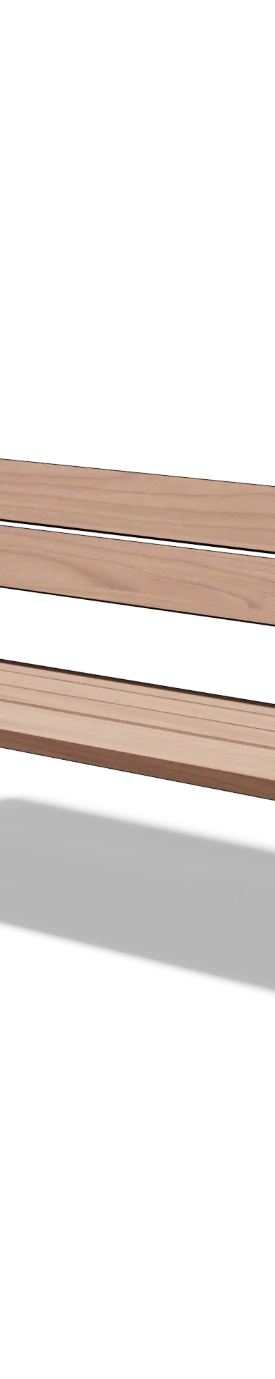 Driezitbank in hout en staal met rugleuning en armleuningen (1,8 m, planken)