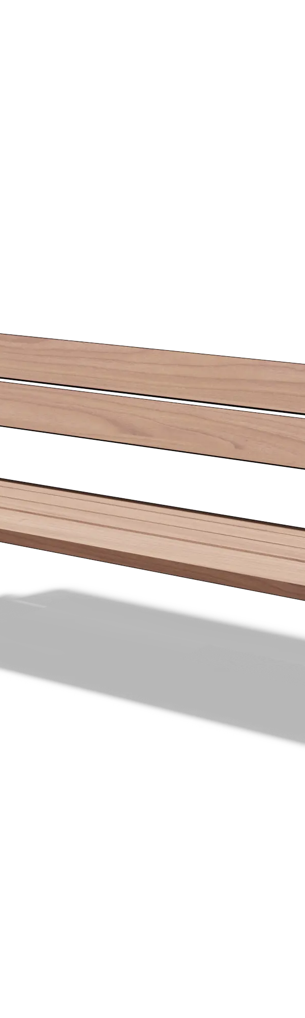 Driezitbank in hout en staal met rugleuning en armleuningen (1,8 m, planken)