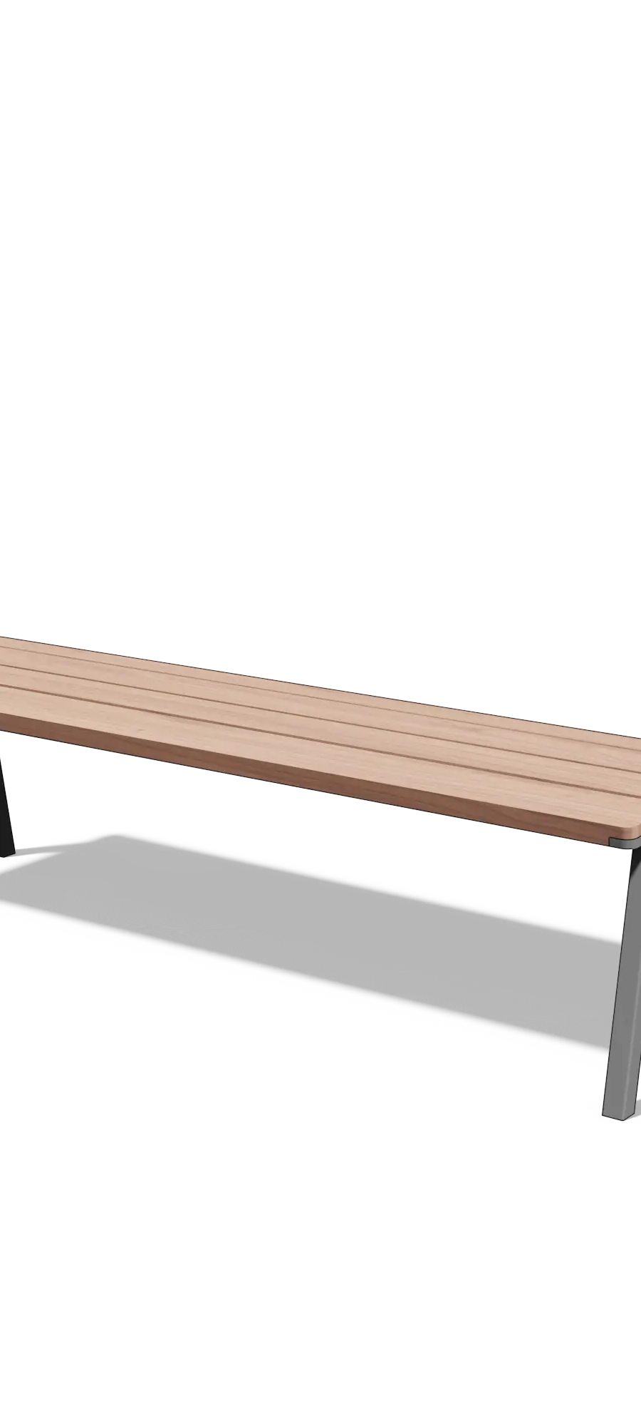 Three-seater bench in wood and steel without backrest (1.8 m, slats, reinforced frame)