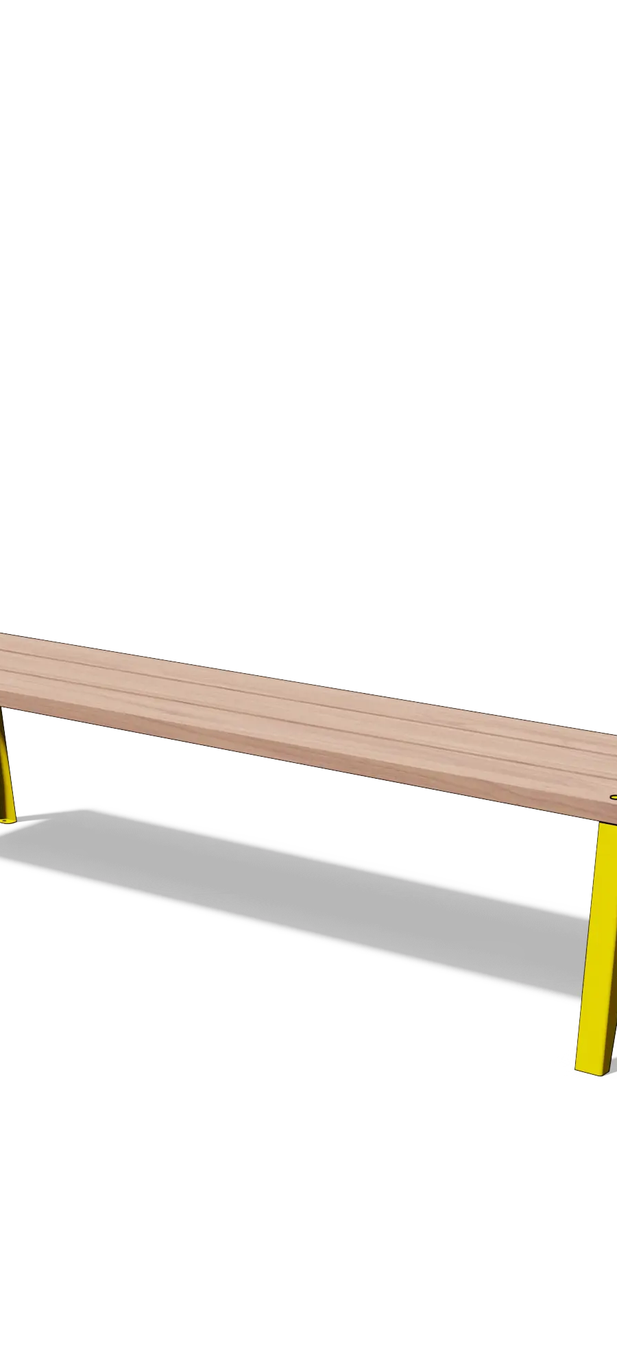 Driezitbank in hout en staal zonder rugleuning (1,8 m, planken in grenen)