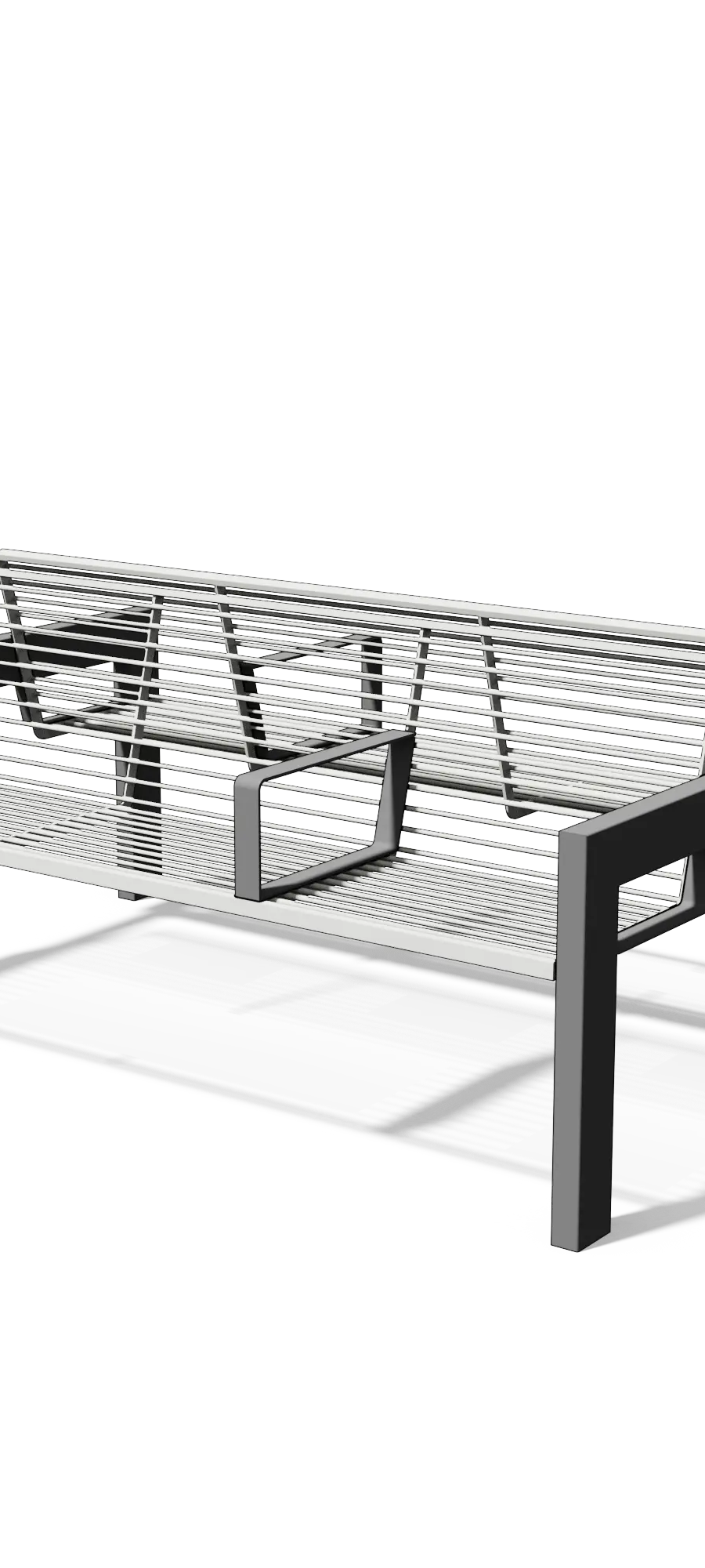 Dubbelzijdige stalen zitbank met rugleuning en armleuningen (1,85 m, gelaste armleuning)