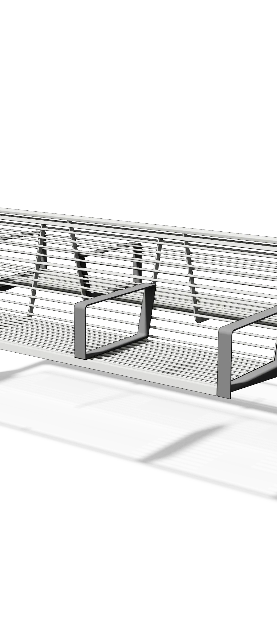 Dubbelzijdige stalen zitbank met rugleuning en armleuningen (1,85 m, geschroefde armleuning)