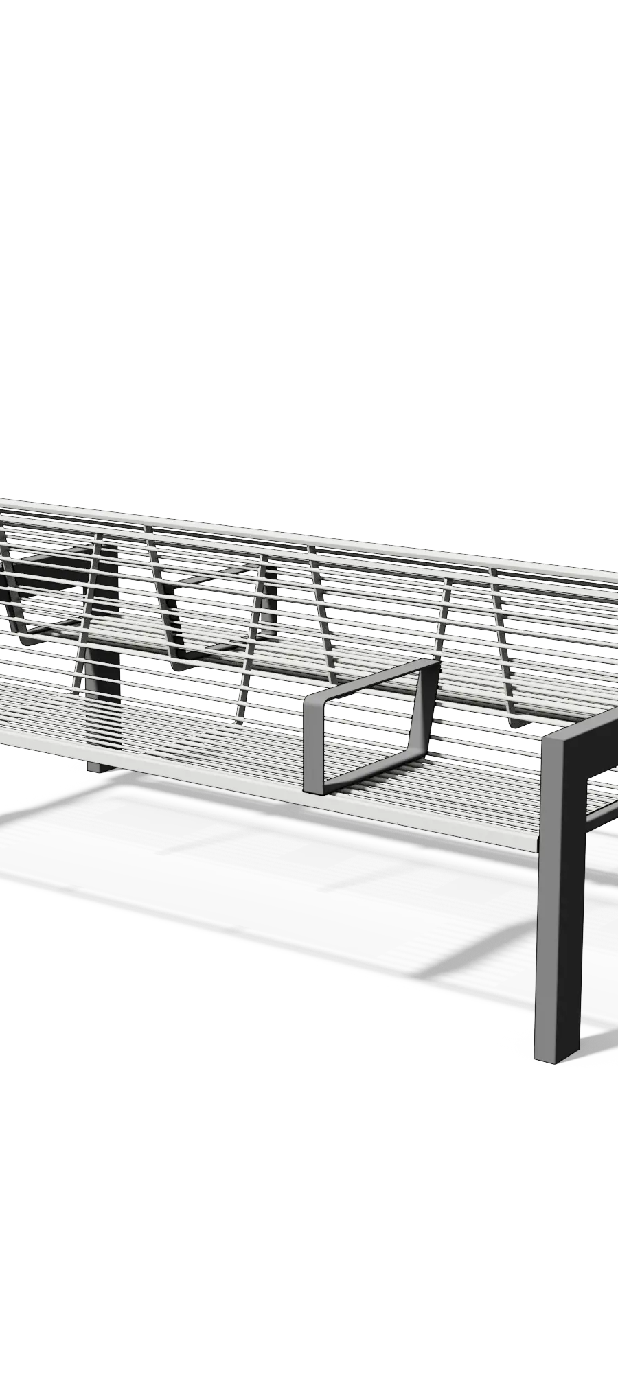 Dubbelzijdige stalen zitbank met rugleuning en armleuningen (2,15 m)