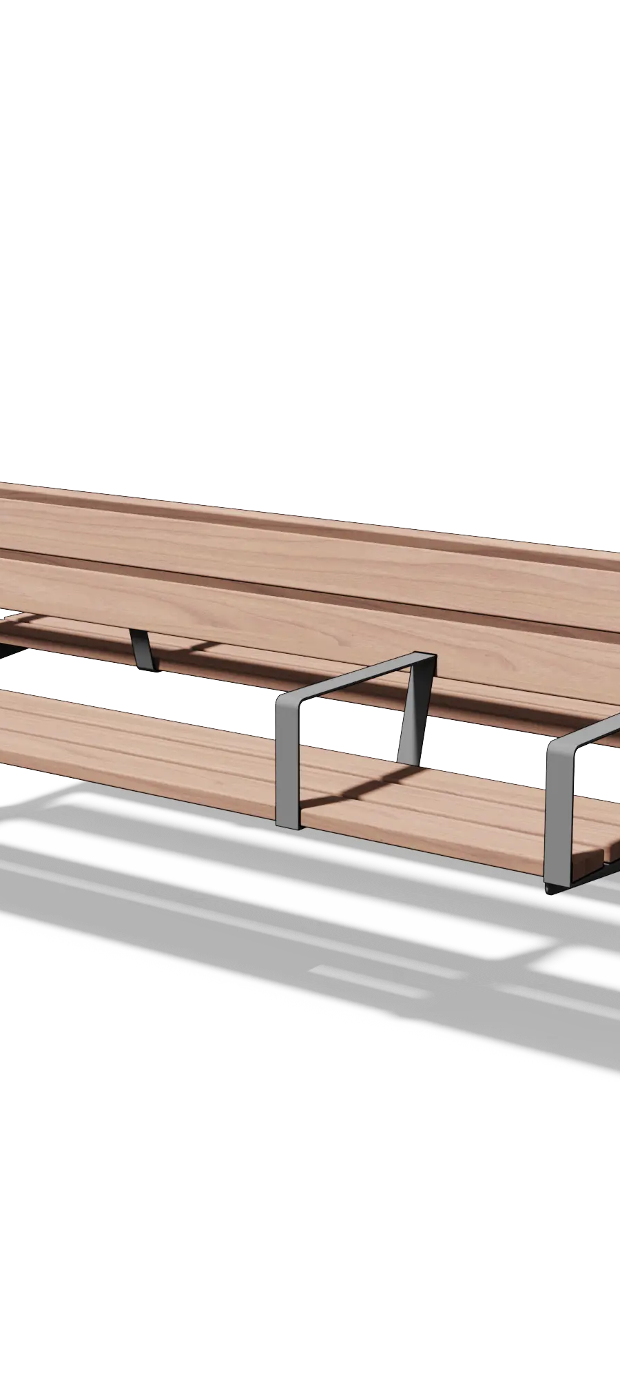 Banc double face en bois et acier avec dossier et accoudoirs (2,15 m)