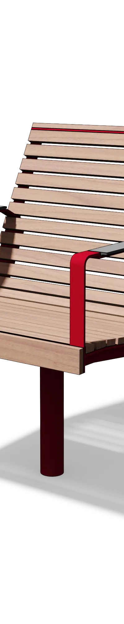 Fauteuil in hout en staal met HPL-armleuningen