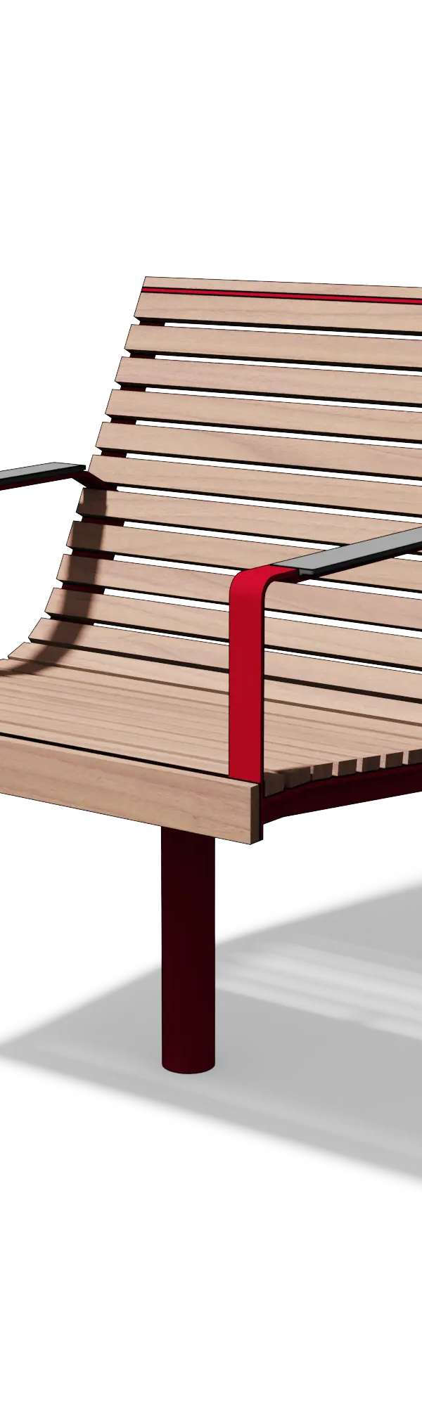 Fauteuil in hout en staal met HPL-armleuningen