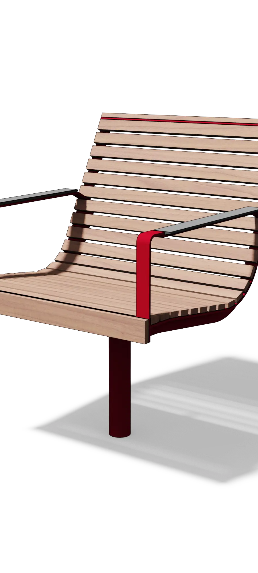 Fauteuil in hout en staal met HPL-armleuningen