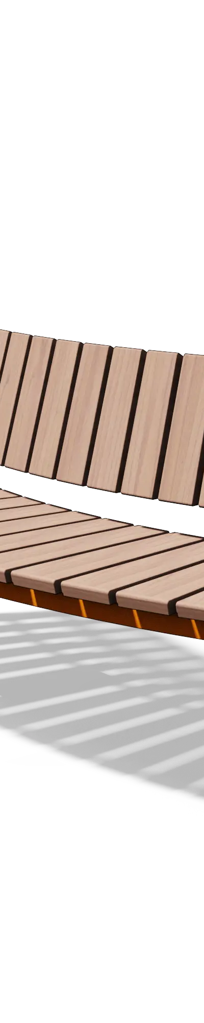 Gebogen zitbank in hout en staal met rugleuning (modulair, R2000, 30°)