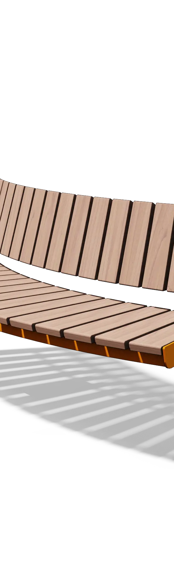 Gebogen zitbank in hout en staal met rugleuning (modulair, R2000, 30°)