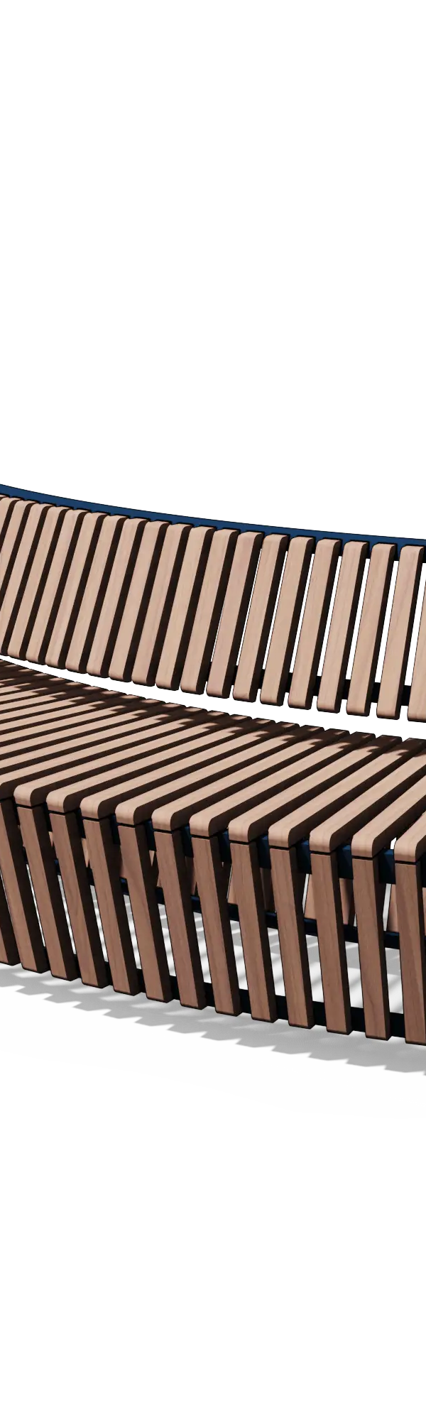 Gebogen zitbank in hout en staal met rugleuning (modulair, R2000, latten)