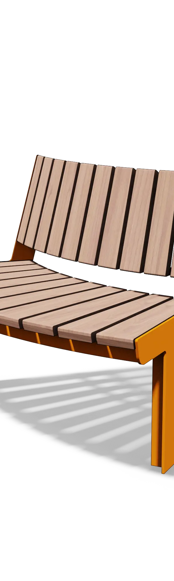 Gebogen zitbank in hout en staal met rugleuning (modulair)