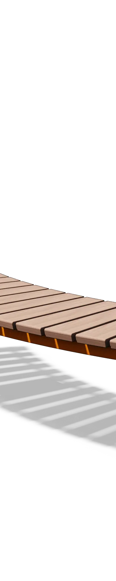 Gebogen zitbank in hout en staal zonder rugleuning (modulair, R2000, planken)
