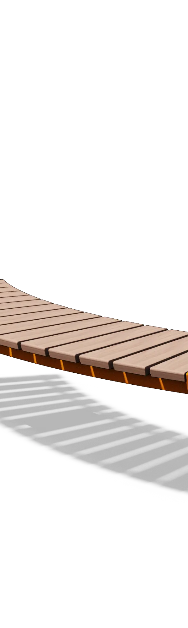 Gebogen zitbank in hout en staal zonder rugleuning (modulair, R2000, planken)