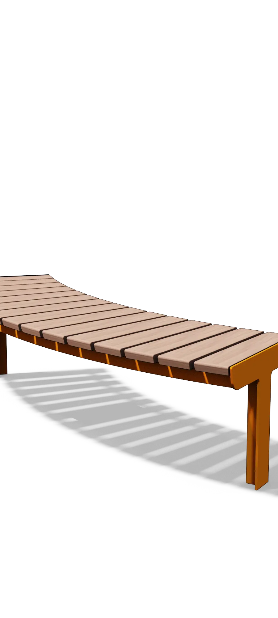 Banc courbé en bois et acier sans dossier (modulaire, R2000, planches)