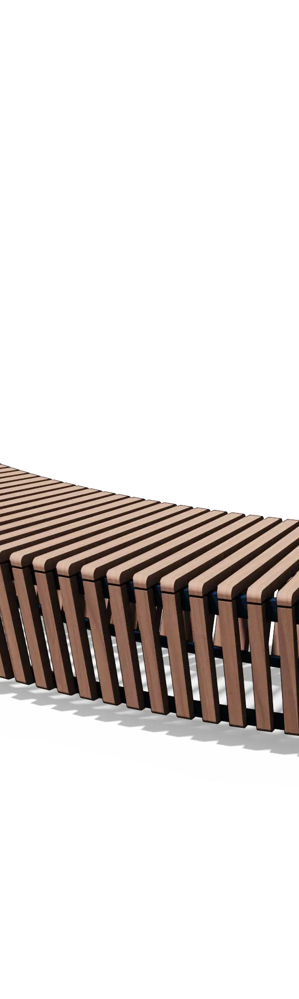 Gebogen zitbank in hout en staal zonder rugleuning (modulair, R2000, latten)