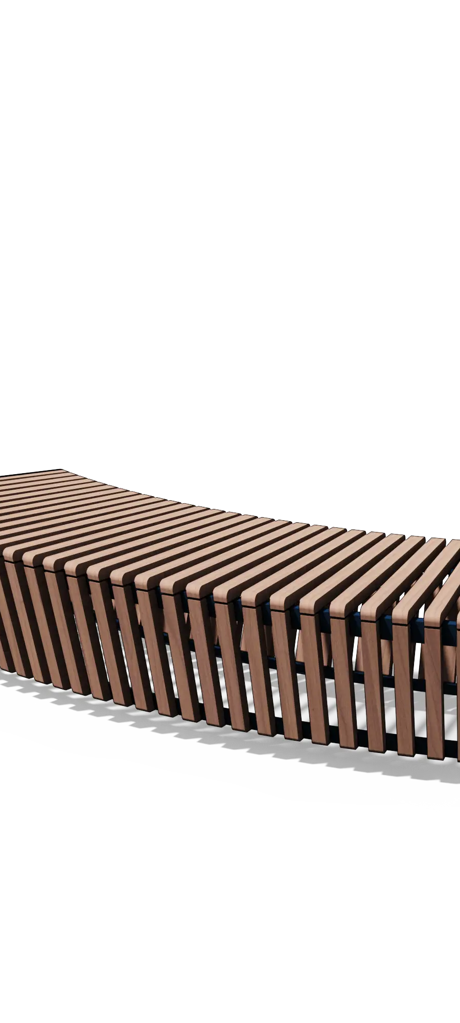 Curved bench in wood and steel without backrest (modular, R2000, slats)
