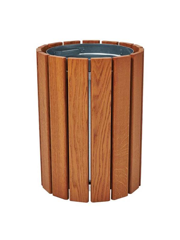 Ronde afvalbak 60 l (houten lamellen)