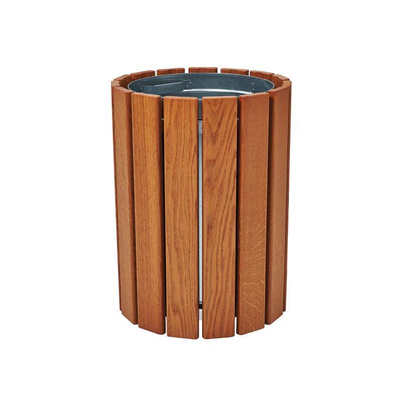 Ronde afvalbak 60 l (houten lamellen)