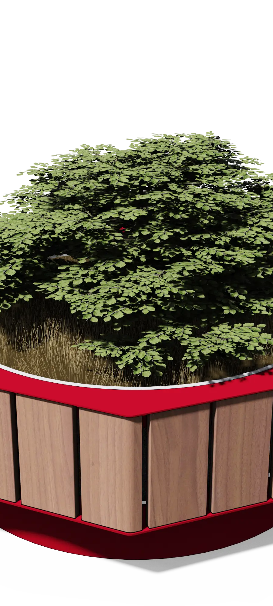 Ronde plantenbak in staal en hout