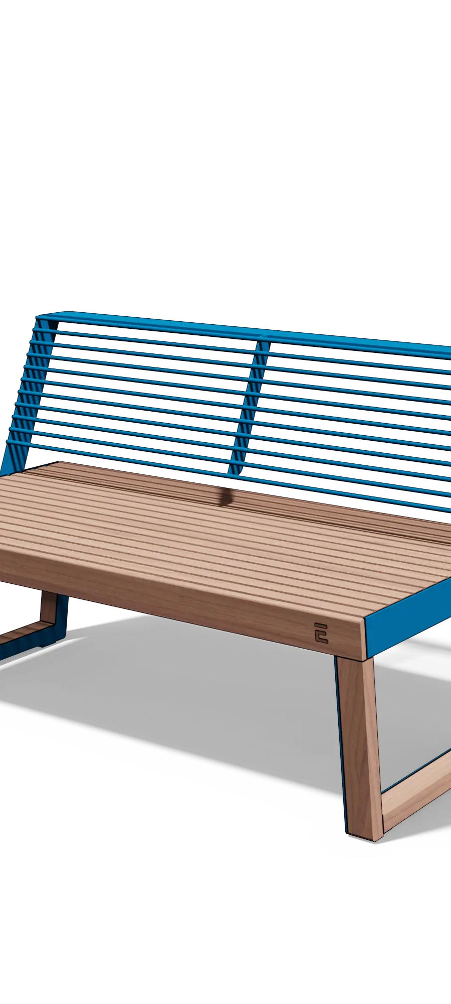 Two-seater bench in wood and steel with backrest