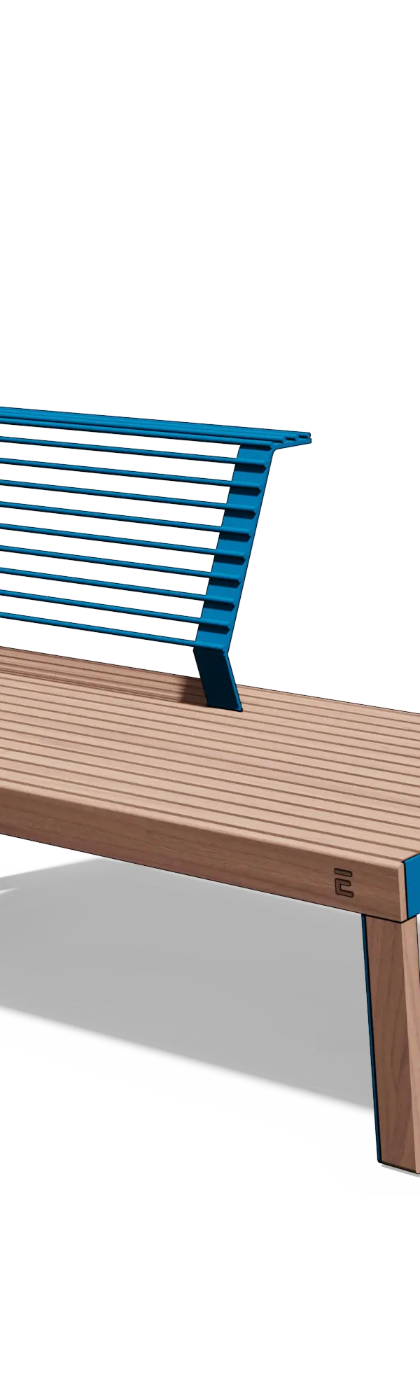 Tweezitbank in hout en staal met verkorte rugleuning