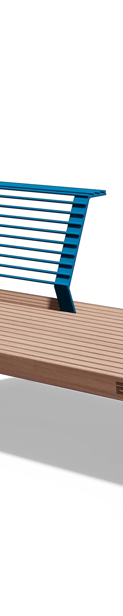 Tweezitbank in hout en staal met verkorte rugleuning