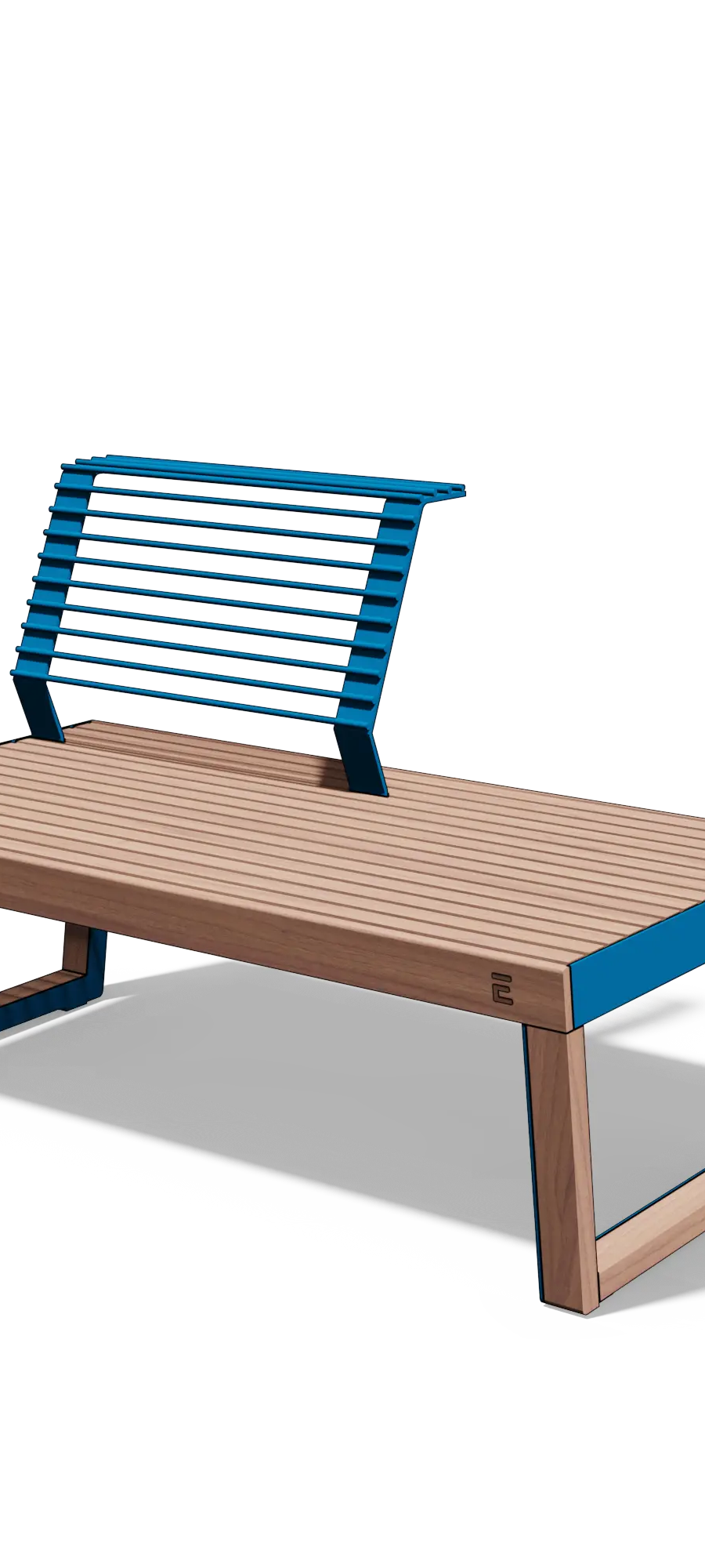 Two-seater bench in wood and steel with shortened backrest