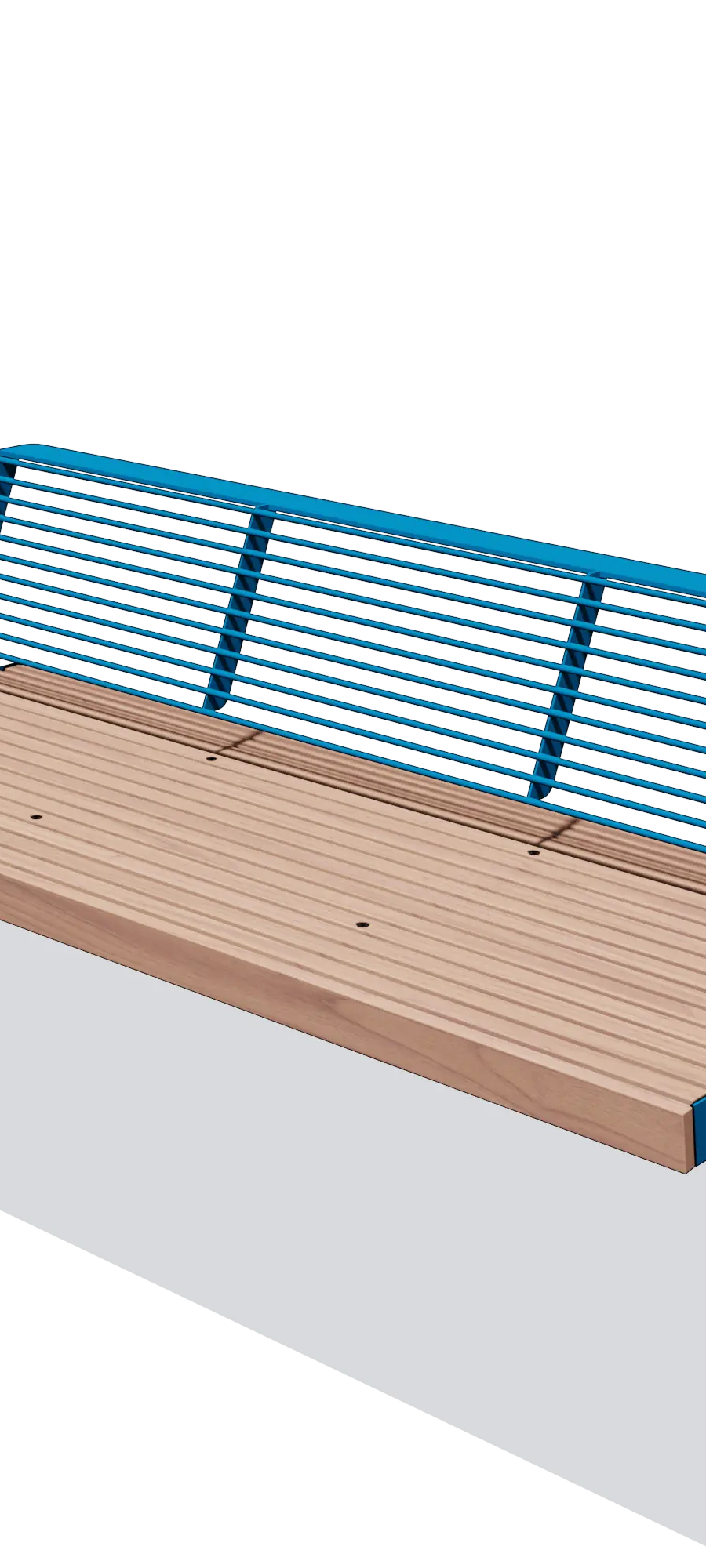 Wandbank in hout en staal met rugleuning (1,8 m)