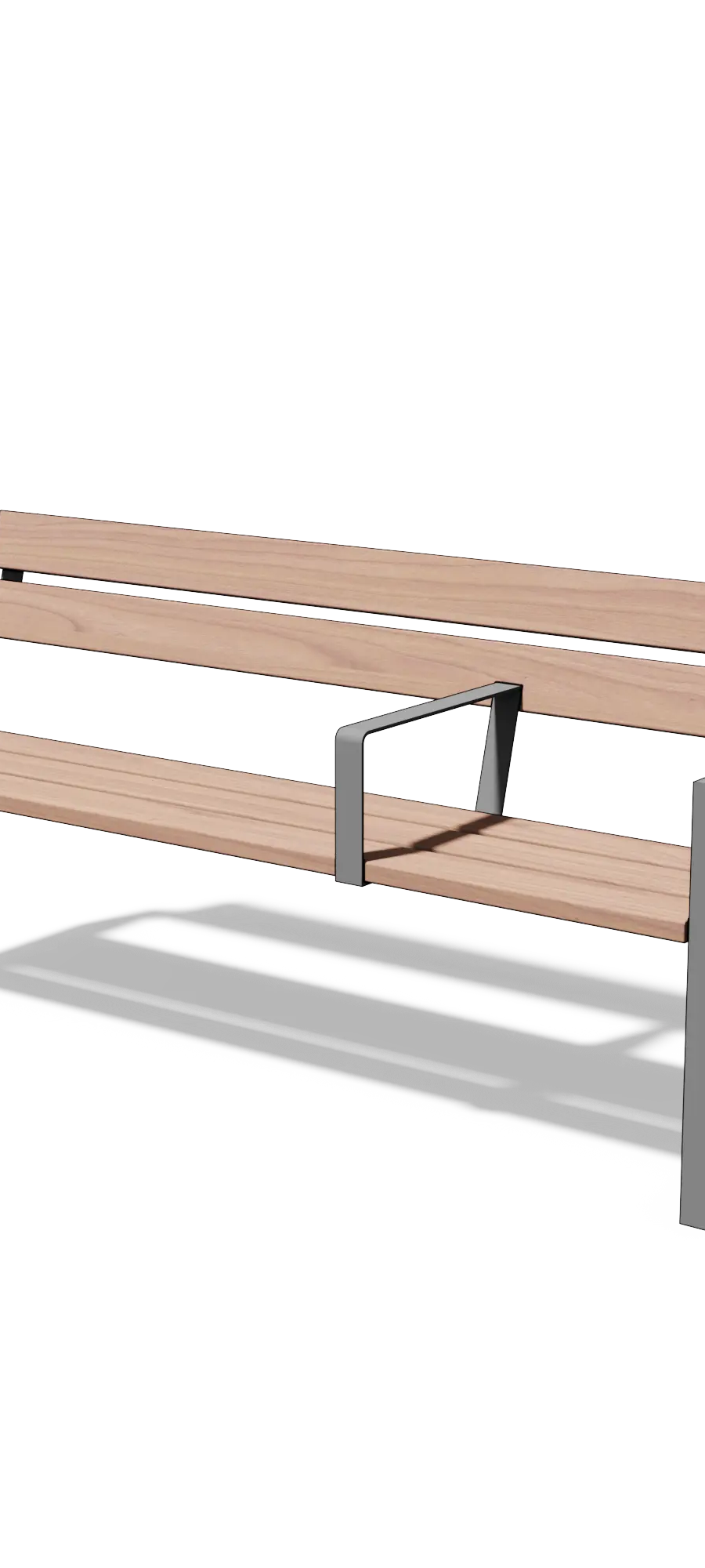 Bench in wood and steel with backrest and armrests (1.85 m)