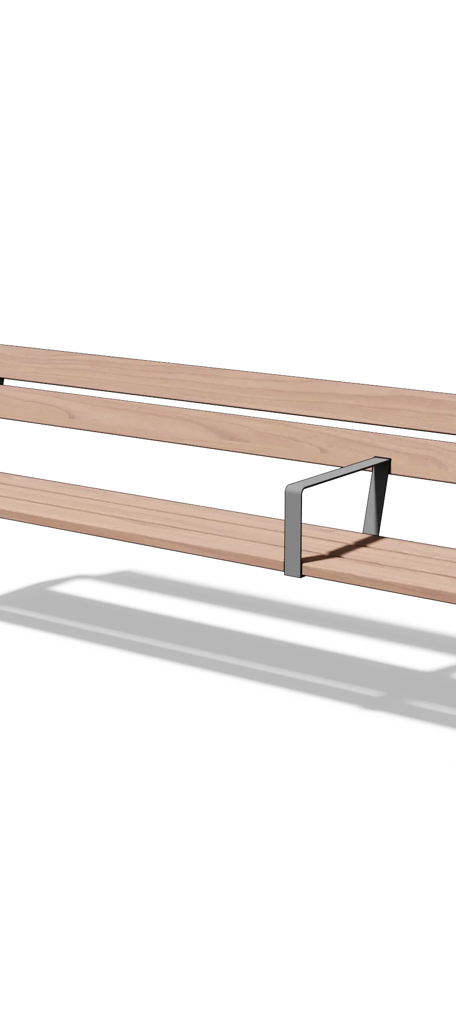 Bench in wood and steel with backrest and armrests (2.15 m)
